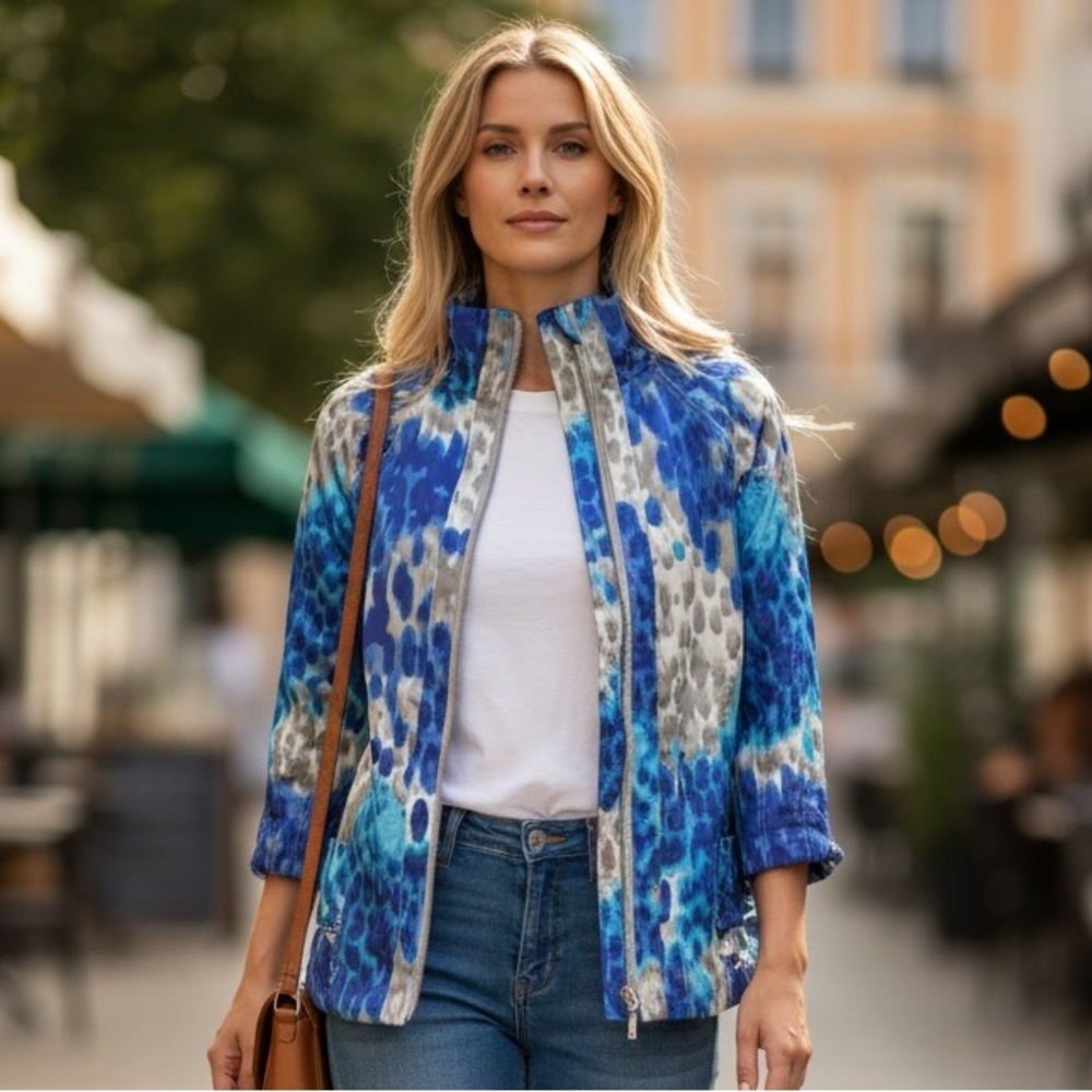 600 West - EC - Blue Patterned Women's Fitted Jacket